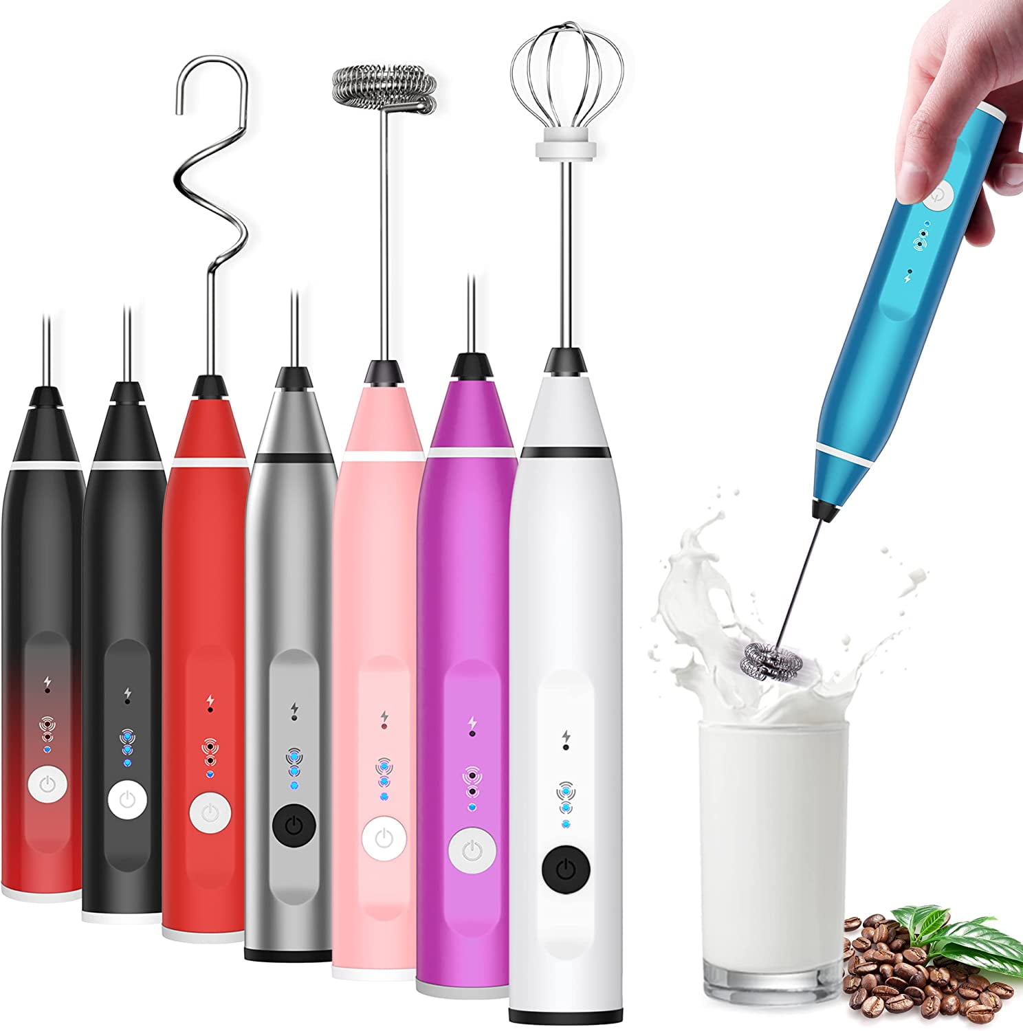Laposso Milk Frother Rechargeable Handheld Electric Whisk Coffee Frother  Mixer w