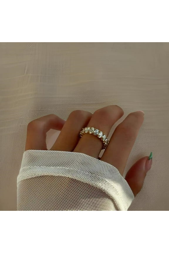 Jewelry Eternity Band Colorless Simulated Diamond Ring 2Ct 18K Gold-Plated