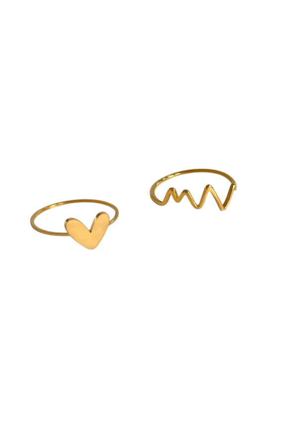 Jewelry Minimalist Heart Shape and Wavy 18K Gold Plated Stainless Steel Ring