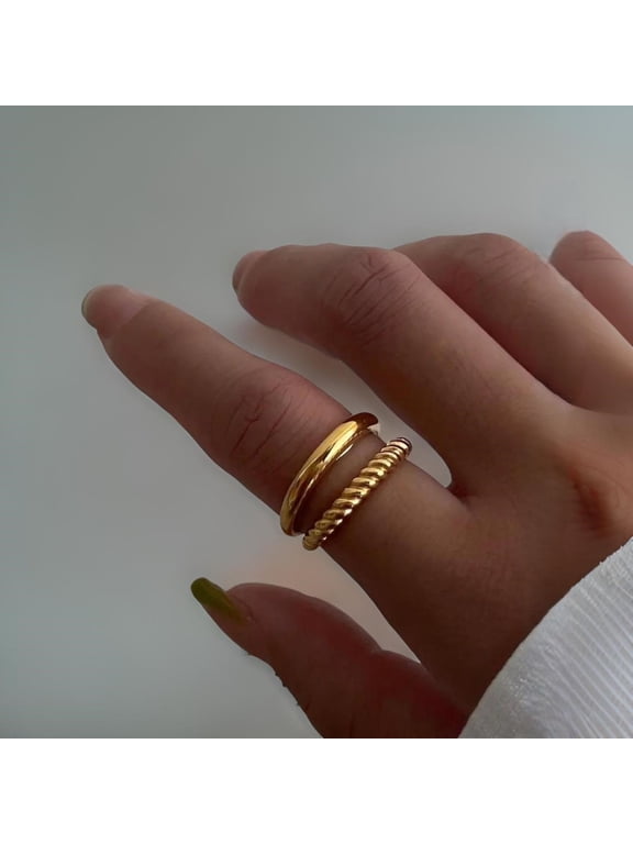 jewelry 18K Yellow Gold Plated Non Tarnish Knucle Ring with Double Band for Women, size 6
