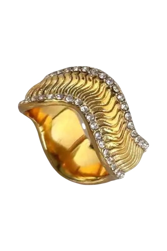 JEWELRY 18K Yellow Gold-Filled Wavy snake chain Ring with Zircon Stone for Women Size 6
