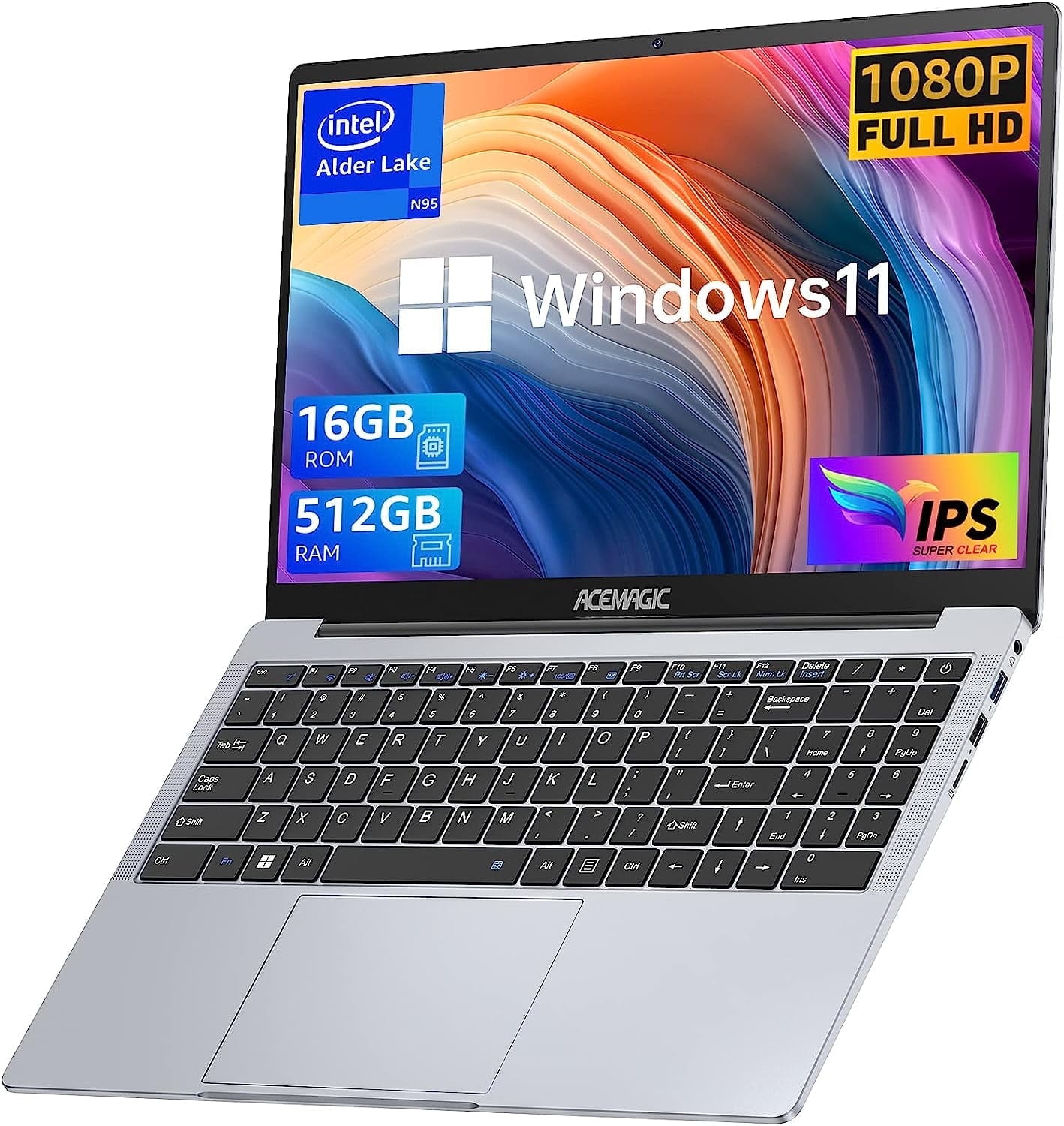 Ordinateur Portable 15,6" PINSTONE – Processeur Alder Lake-N95, 16 Go RAM, 512 Go SSD, Léger Et Polyvalent