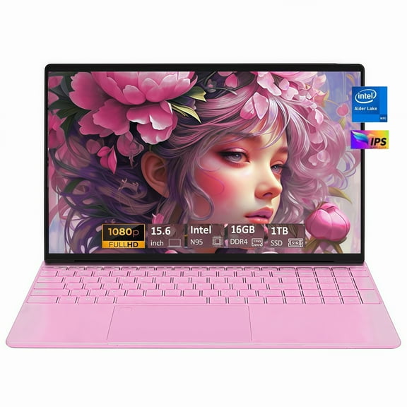 TOEMAAGIC Laptop 15.6",Intel N95,16GB RAM,1TB SSD,Windows 11 Pro Work Computer,Fingerprint Reader,Backlit Keyboard ,pink