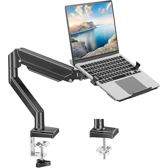 Laptop Arm Mount for Desk, 2 in 1 Function Monitor Laptop Stand, Fits Max 17" Notebook and 32" Computer Screen, Aluminum Single Monitor Holder with Adjustable Tray, Holds up to 22lbs