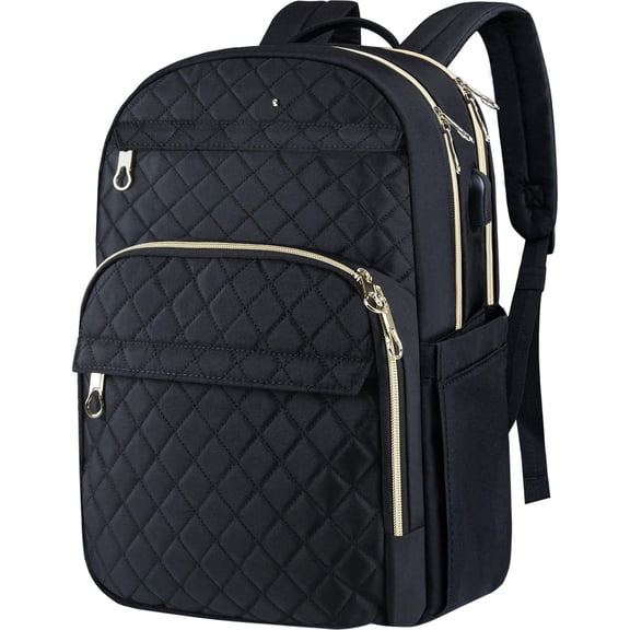 Laptop Backpack 15.6 Inch Stylish Daypack with USB  Port, Water-repellent Nylon Backpack Backpack for Travel/Business/Women/Black