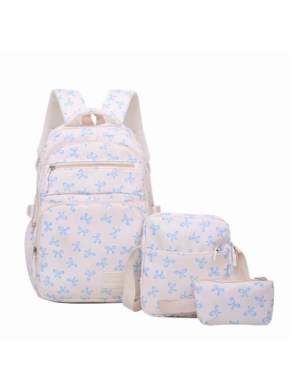 Laptop Backpack 17.72" Nylon Bow Design Convertible Carry Water-Resistant 3PCS(Blue)