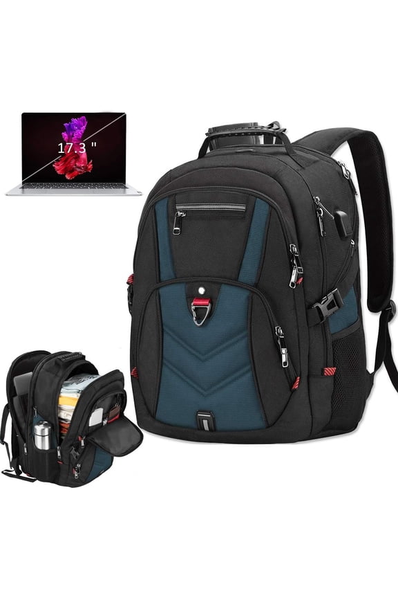 Laptop Backpack 17 Inch Business Travel Backpacks for Men Women TSA Anti College Bookbags with USB Port 17.3 Gaming Computer Backpack 45L, Blue