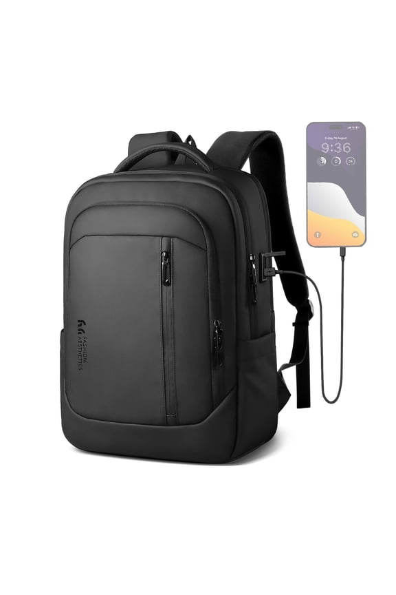 Laptop Backpack 17 Inches Men Women Waterproof Laptop Backpack with USB Port Large Capacity Anti-Theft Backpacks for Work School University Weekender Travel - Black