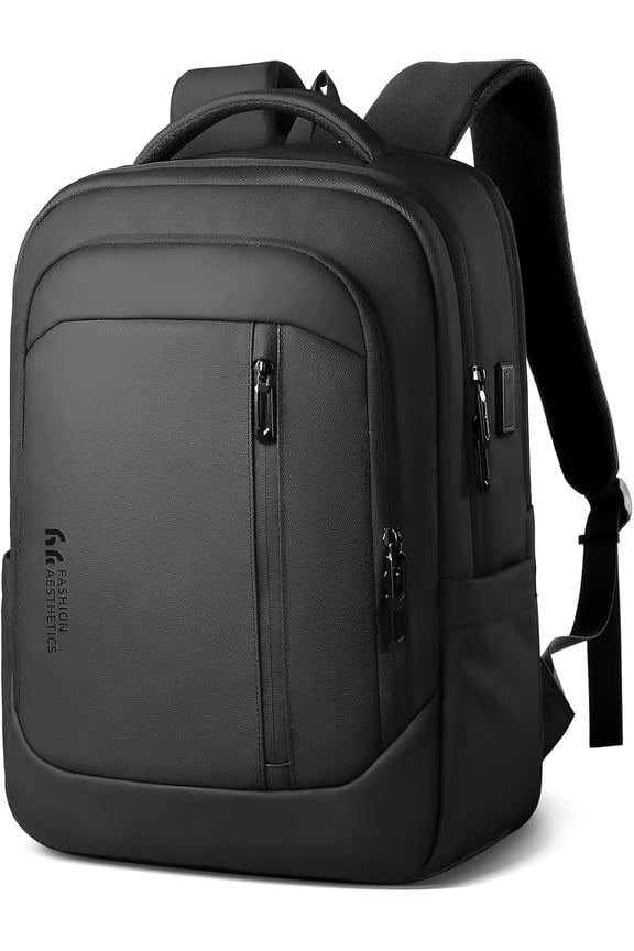 17inch Travel Laptop Backpack with USB Charging Port for Men Women, Anti-Theft Waterproof Computer Bag for Work Business-25L Black