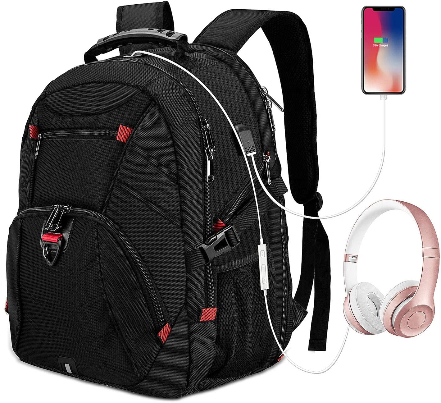 Laptop Backpack Extra Large Travel 17 18.4 inch Water Resistant Business Gaming Computer Backpack with USB Charging Port Earphone Hole College School