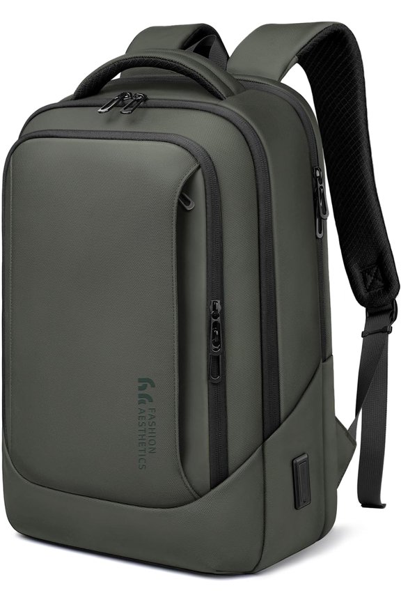 Laptop Backpack for Men with USB Port Water-Resistant for 15.6 Inch Computer Bag Durable High-Tech Daypack Casual Backpack for Business Work College Weekender Travel- Green