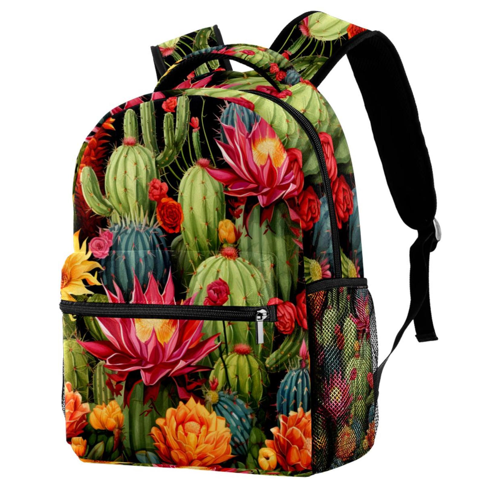 Laptop Backpack Multiple Pocket, Aesthetic Cactus Flowers Seamless ...