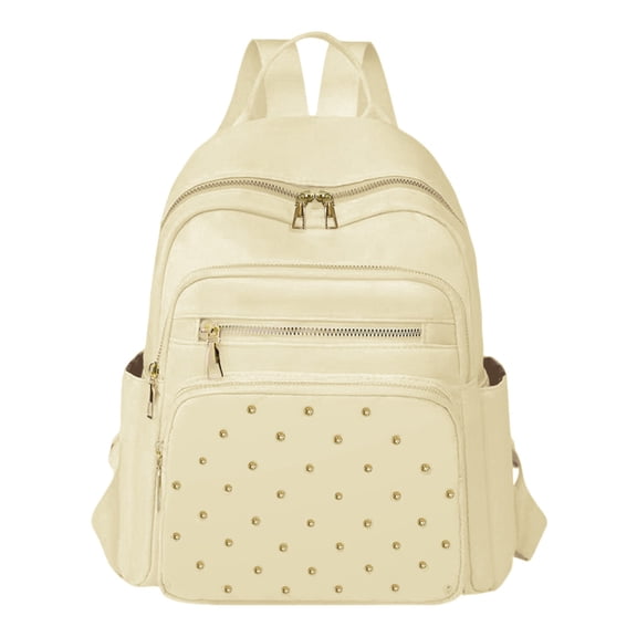 Laptop Backpack Purse for Women, Leather Bookbag Work Travel Top Handle Satchel, Beige Small Backpack Khaki Travel Purse, Cute Lightweight Back Pack for Women