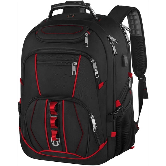 Laptop Backpack, Red, 55L Capacity, TSA Approved, RFID Anti-, USB  Port, Headphone Hole,  Luggage Strap, Chest Strap, Laptop Backpack