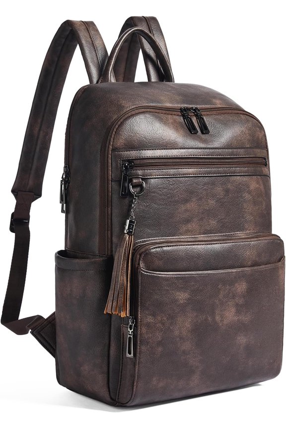 Laptop Backpack for Women,Leather Backpack with 15.6 inch Laptop Compartment,Large Capacity Computer Backpacks Purse,Carry- Travel Backpacks,Casual Daypack for Work Business College,Coffee