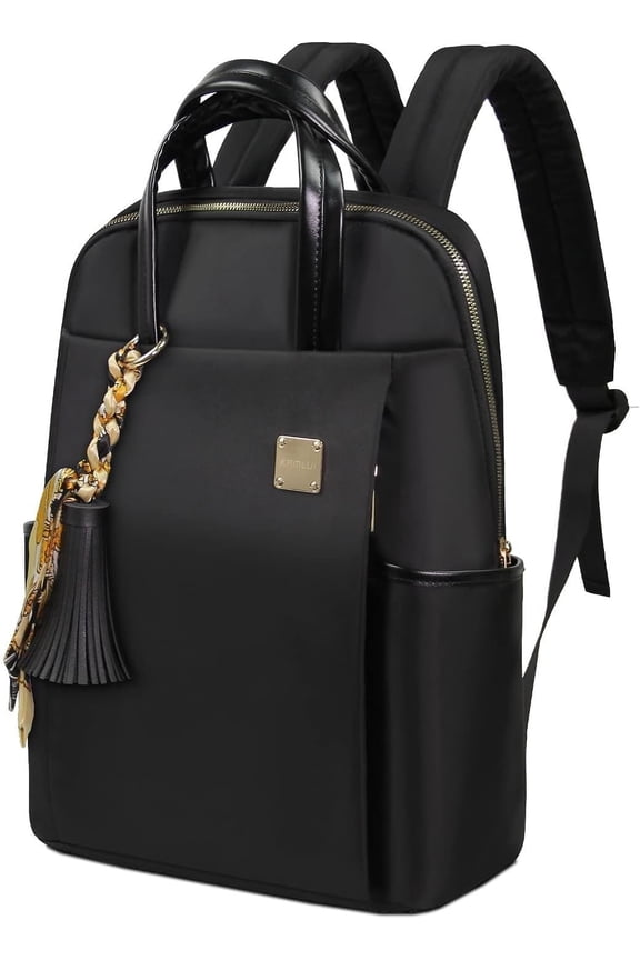 Laptop Backpack for Women Slim Travel - Laptop Bag  Case Fit up to 15.6-inch Notebook Lightweight Medium Size Purse for Work Bookbag Water-resistant Business Fashion Stylish Nylon Black