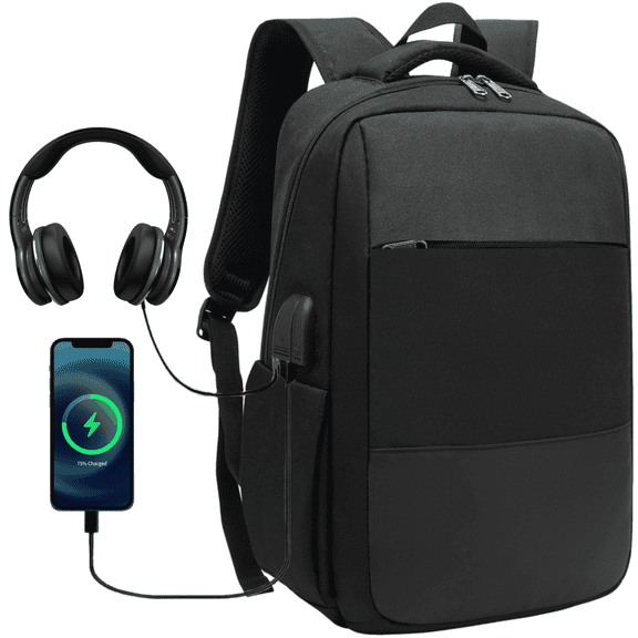 Travel Backpack with USB Port, Laptop Carry On Backpack, Waterproof Casual Daypack Computers Backpacks  for Women Men Weekender Trips, Business, School & Hiking, Black