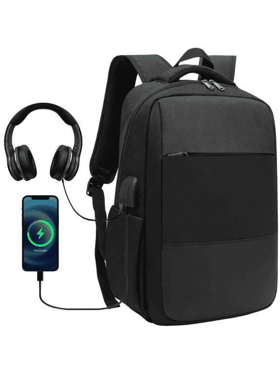 Travel Backpack with USB Port, Laptop Carry On Backpack, Waterproof Casual Daypack Computers Backpacks for Women Men Weekender Trips, Business, School & Hiking, Black