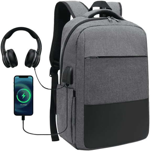 Travel Backpack with USB Port, Laptop Carry On Backpack, Waterproof Casual Daypack Computers Backpacks  for Women Men Weekender Trips, Business, School & Hiking, Gray