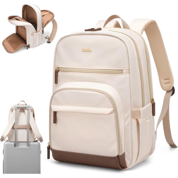 Laptop Backpack for Women, Computer Backpack Fit 16 Inch Notebook, Large Capacity College Backpack Bookbag Casual Daypack for Travel, Classic Beige