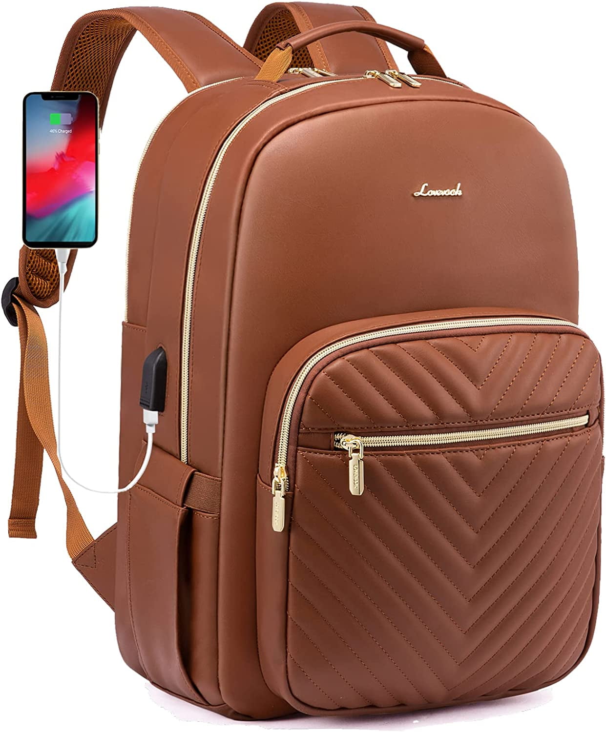 Laptop Backpack for Women Faux Leather Business Work Purse Vintage Travel with USB Charging Port Waterproof Walmart