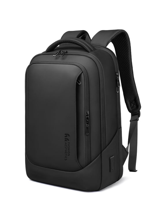 Men's 15.6" Laptop Backpack with USB Charging Port for Business Work College Trip, Black