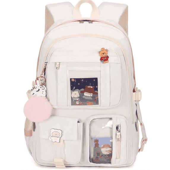 AO ALI VICTORY Laptop Backpacks 16 Inch School Bag College Backpack Large Travel Daypack Kawaii Bookbags for Teens Girls Women Students (White)