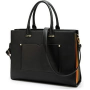 Laptop Bag 15.6 Inch for Women - Multi Pocket Waterproof PU Leather Ladies Computer Tote Shoulder Bags Black