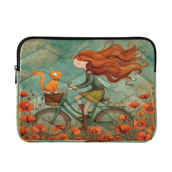 Laptop Bag Briefcases Computer Inner Bags Computer Bags Laptop Sleeves Work Travel School Bag13inch Red-haired Girl and Orange Cat
