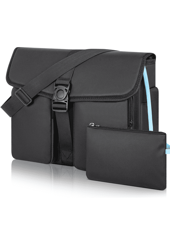 15.6 Inch Water Resistant Laptop Bag for Men, Professional Messenger Briefcase with Adjustable Strap, Padded Computer Case for Travel Office School, Black