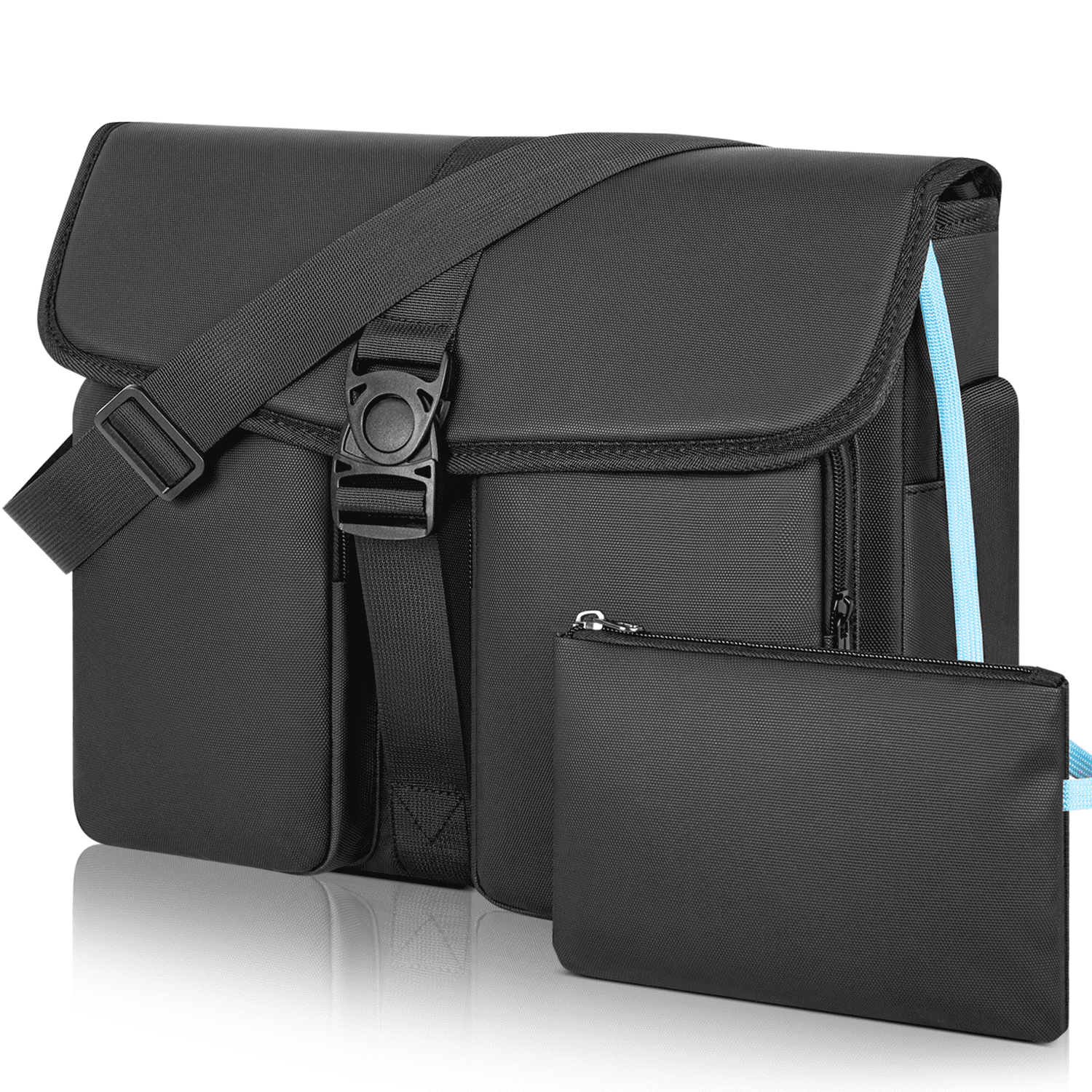 15.6 Inch Water Resistant Laptop Bag for Men, Professional Messenger Briefcase with Adjustable Strap, Padded Computer Case for Travel Office School, Black