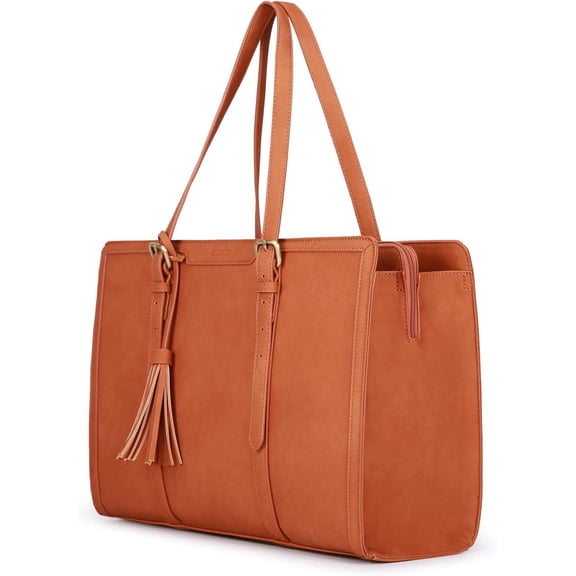 Laptop Bag For Women 15.6 Inch Work Tote Bags PU Leather Computer Purse For Business Office With 3 Layer Compartments