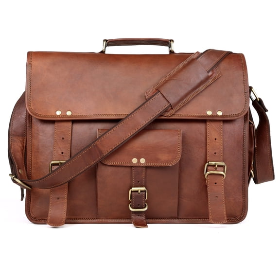 Laptop Bag Vintage Soft Leather Messenger Brown Real Laptop Satchel (17 Inches)