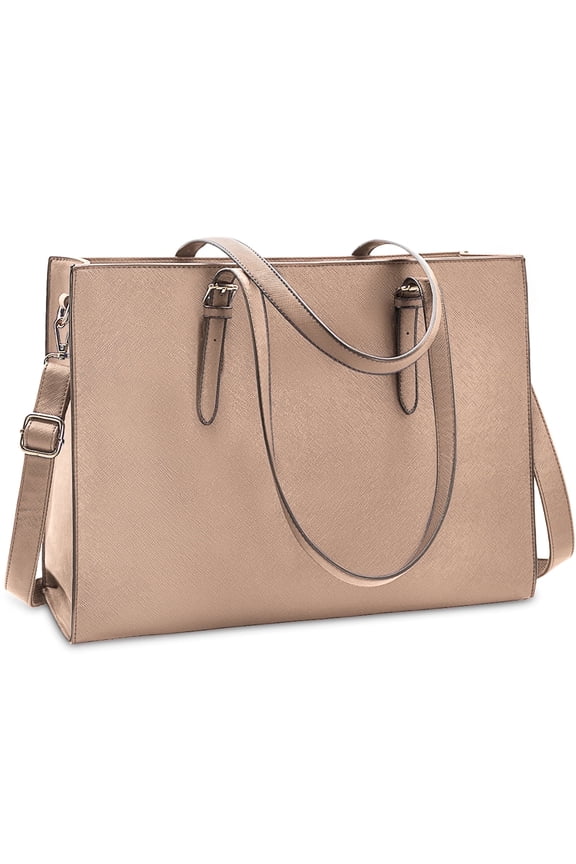Laptop Bag for Women 15.6 Inch Computer Tote Bag Large Capacity Handbag Waterproof Lightweight Leather Business Office Briefcase Shoulder Bag Professional Office Work Bag,Khaki
