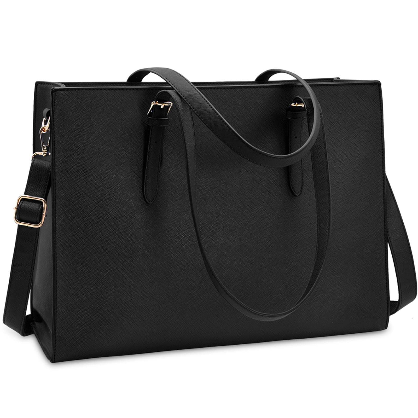 Laptop Bag for Women 15.6 Inch Computer Tote Bag Large Capacity Handbag Waterproof Lightweight Leather Business Office Briefcase Shoulder Bag Professional Office Work Bag,Black