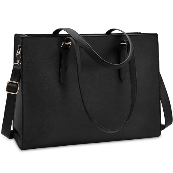 Laptop Bag for Women 15.6 Inch Computer Tote Bag Large Capacity Handbag Waterproof Lightweight Leather Business Office Briefcase Shoulder Bag Professional Office Work Bag,Black