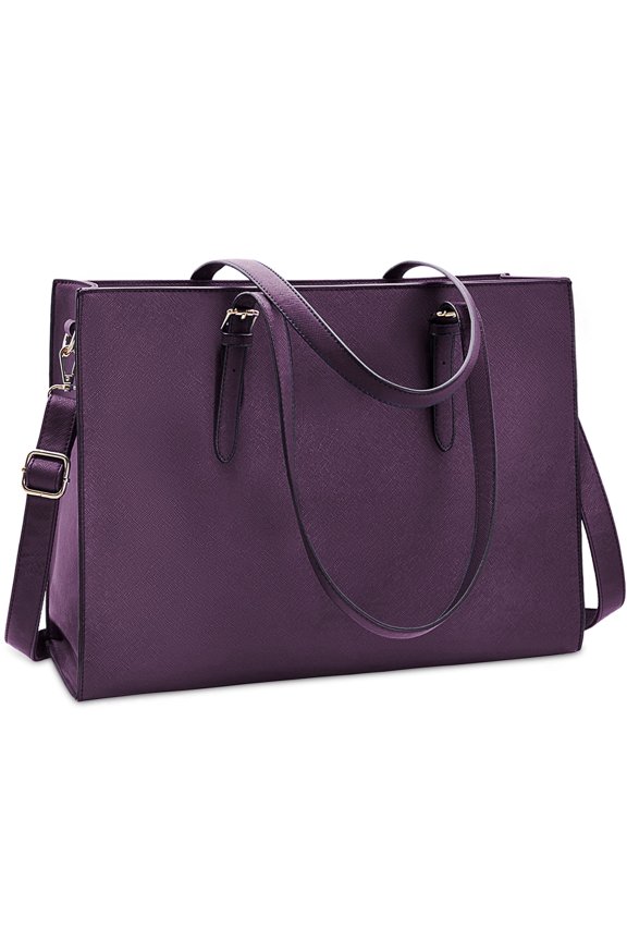 Laptop Bag for Women 15.6 Inch Computer Tote Bag Large Capacity Handbag Waterproof Lightweight Leather Business Office Briefcase Shoulder Bag Professional Office Work Bag,Dark Purple