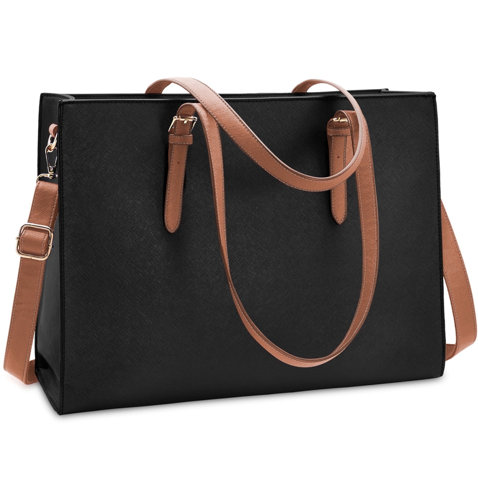 Laptop Bag for Women 15.6 Inch Computer Tote Bag Large Capacity Handbag Waterproof Lightweight Leather Business Office Briefcase Shoulder Bag Professional Office Work Bag,Black and Dark Brown
