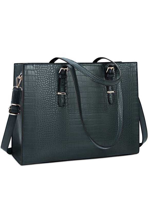 Laptop Bag for Women 15.6 Inch Crocodile Leather Tote Bag Water-resistant Work Briefcase Business Computer Shoulder Bag for Travel Teacher Nurse Professional Handbag