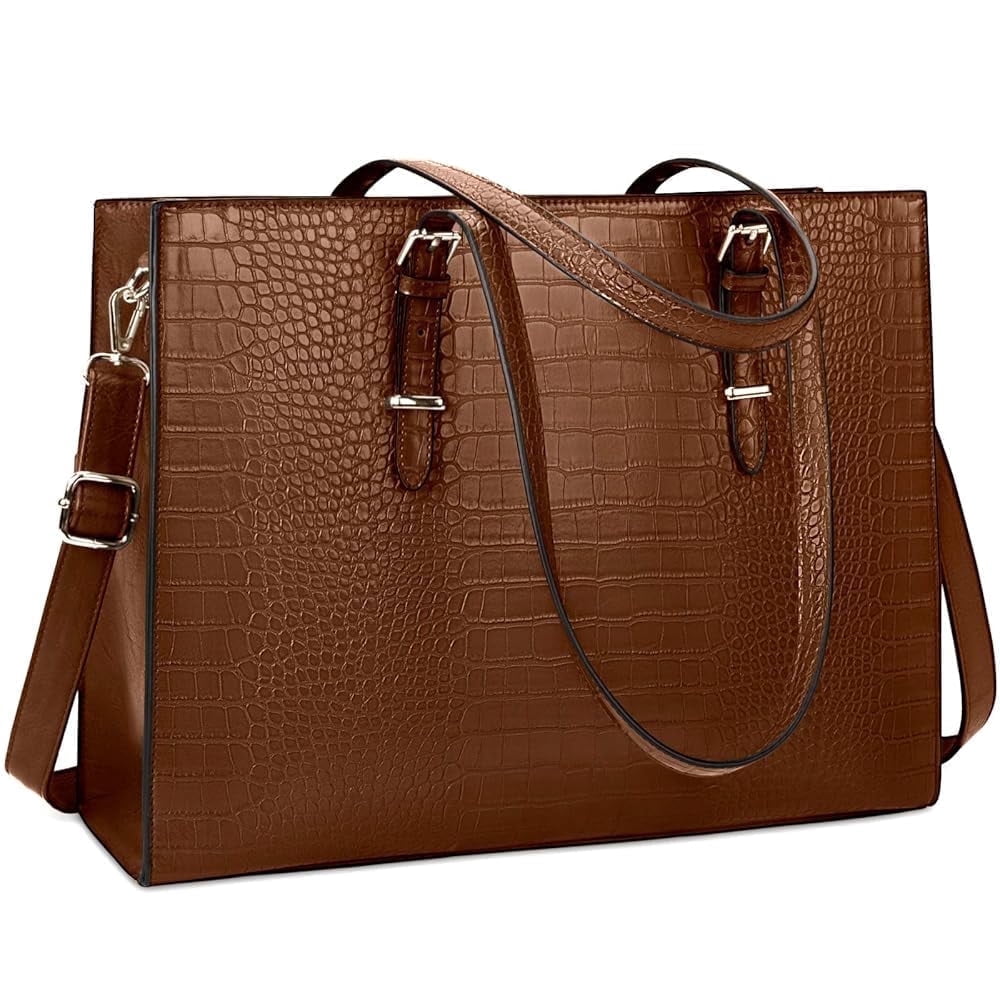 Lubardy 15.6 Inch Laptop Tote Bag for Women Waterproof Leather Handbag Classy Large Capacity Computer Briefcase for Work Professional Shoulder Bag Business Office