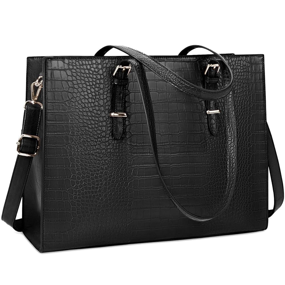 Lubardy 15.6 Inch Laptop Tote Bag for Women Waterproof Leather Handbag Classy Large Capacity Computer Briefcase for Work Professional Shoulder Bag Business Office