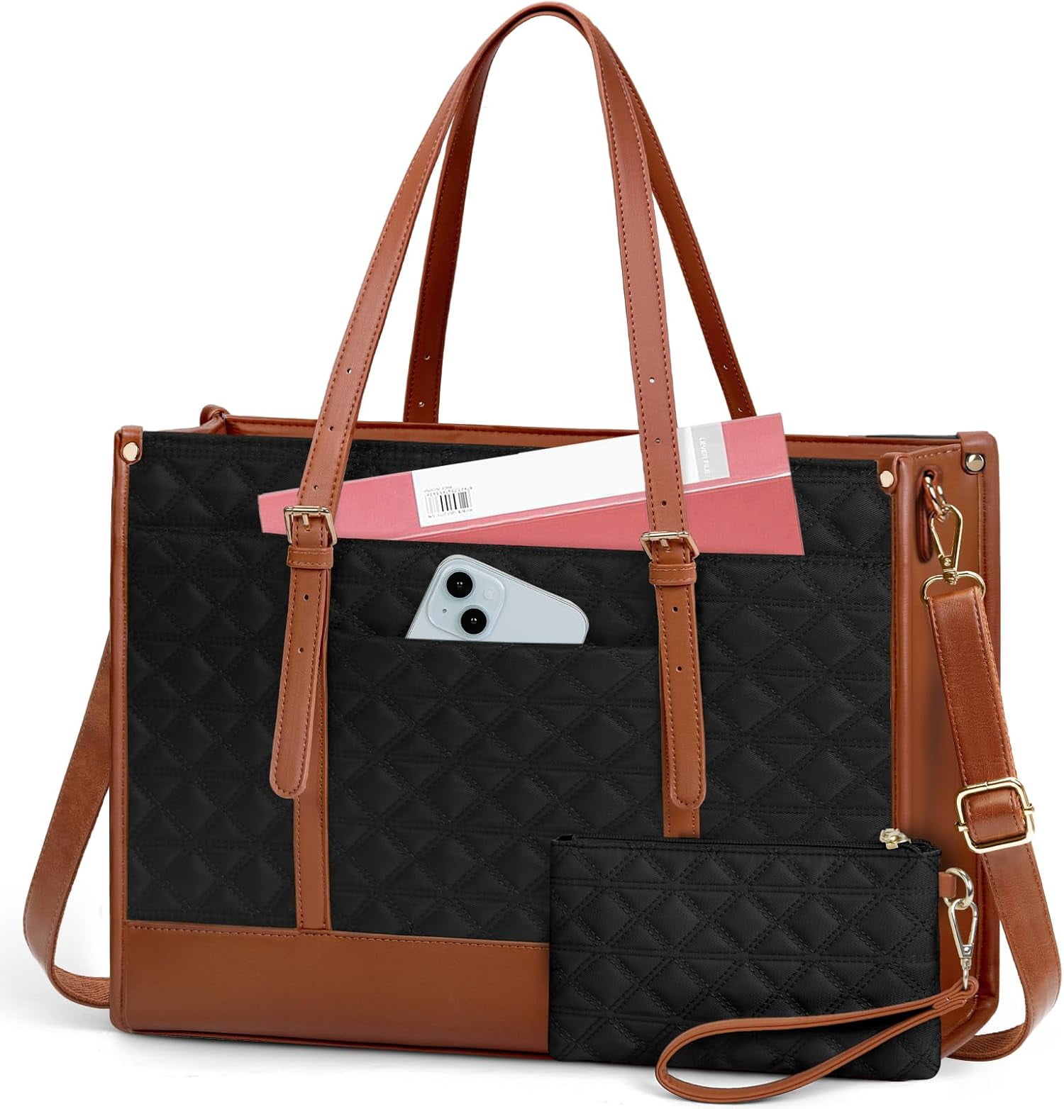 Laptop Bag for Women 15.6 Inch Vegan Leather Work Tote Bag Quilted ...
