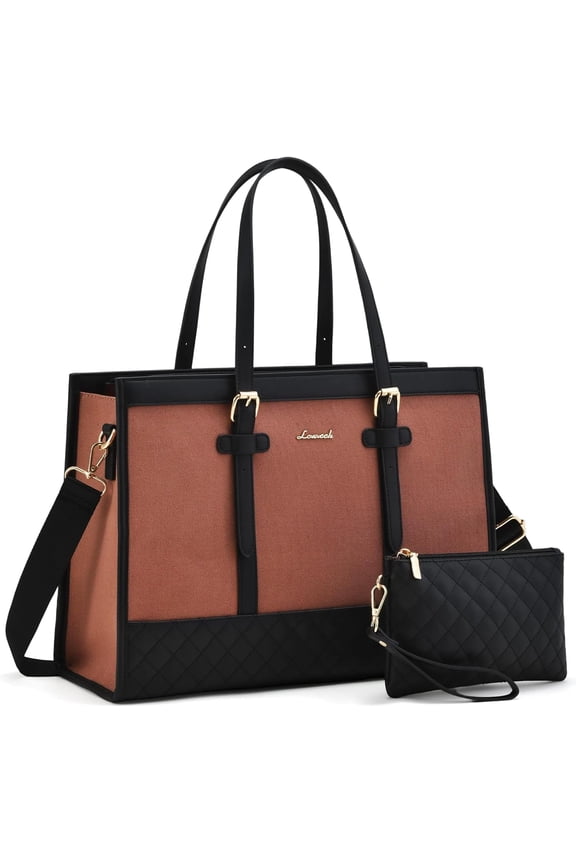 Laptop Bag for Women 15.6 inch Canvas Laptop Tote Bag, Large Capacity Work Bag with Clutch Purse, Computer Bag Office Business Briefcase, Casual Handbag for Travel College Teacher School