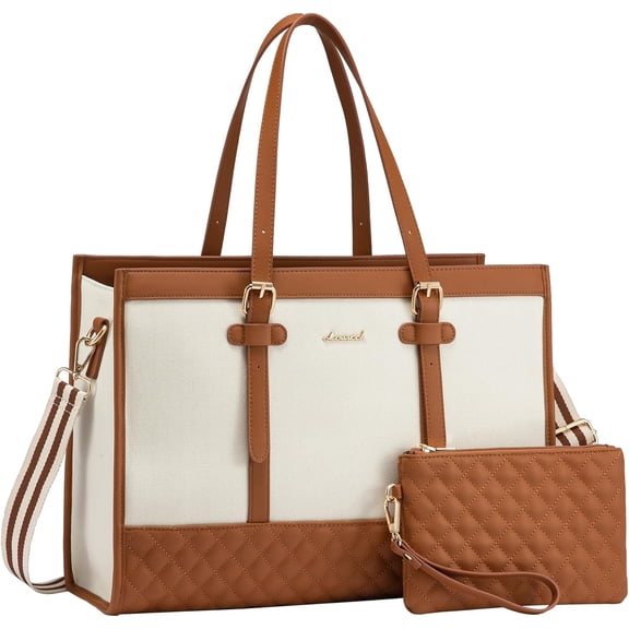 Laptop Bag for Women 15.6 inch Canvas Laptop Tote Bag, Large Capacity Work Bag with Clutch Purse, Computer Bag Office Business Briefcase, Casual Handbag for Travel College Teacher School