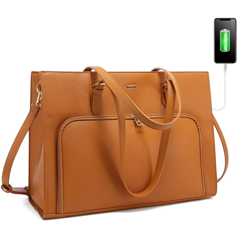 Laptop Bag for Women 15.6 inch Waterproof Work Tote Bag Briefcase with USB Charging Port PU Leather Computer Handbag Shoulder Bag Large Capacity