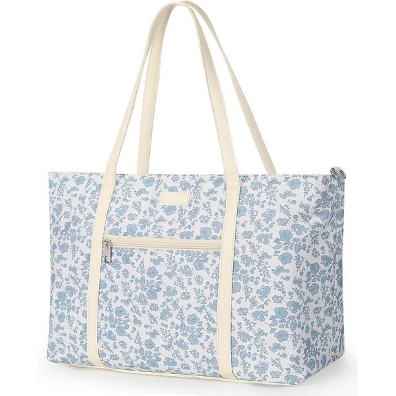 Laptop Bag for Women 17 Inch, Laptop Tote Bag Cute Flower Computer Bag Office Work Bag Business Briefcase with Compartment& Straps(Blue Flower, 17.3 inch)