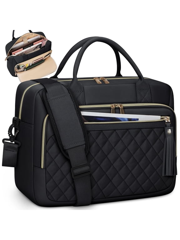 Laptop Bag 17.3 Inch Messenger Shoulder Bags for Women Waterproof Computer Briefcase Large Laptop Case for Work Business Office College Travel,Black