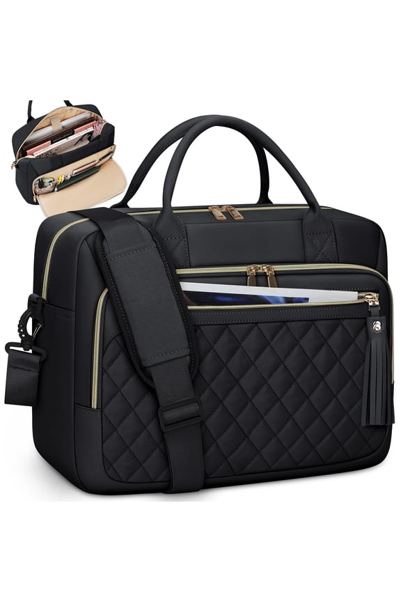 RAINSMORE Laptop Bag 17.3 Inch Messenger Shoulder Bags for Women Waterproof Computer Briefcase Large Laptop Case for Work Business Office College Travel,Black