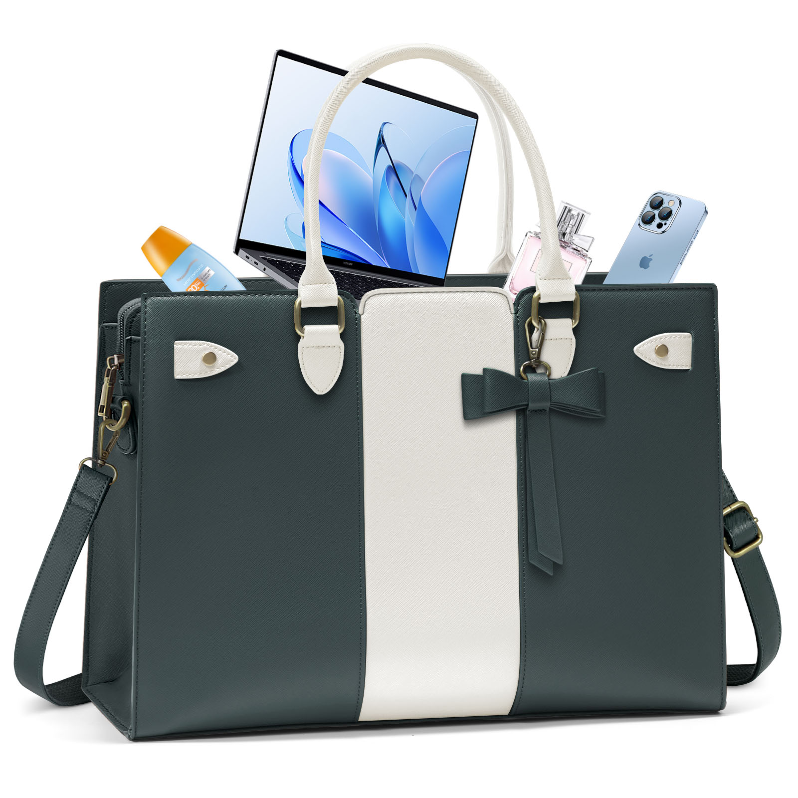 VONXURY Laptop Tote Bag For Women - 15.6 Inch Work Bag With Detachable Pouch, 11 Pockets, Water Resistant, Teacher Travel Shoulder Bag