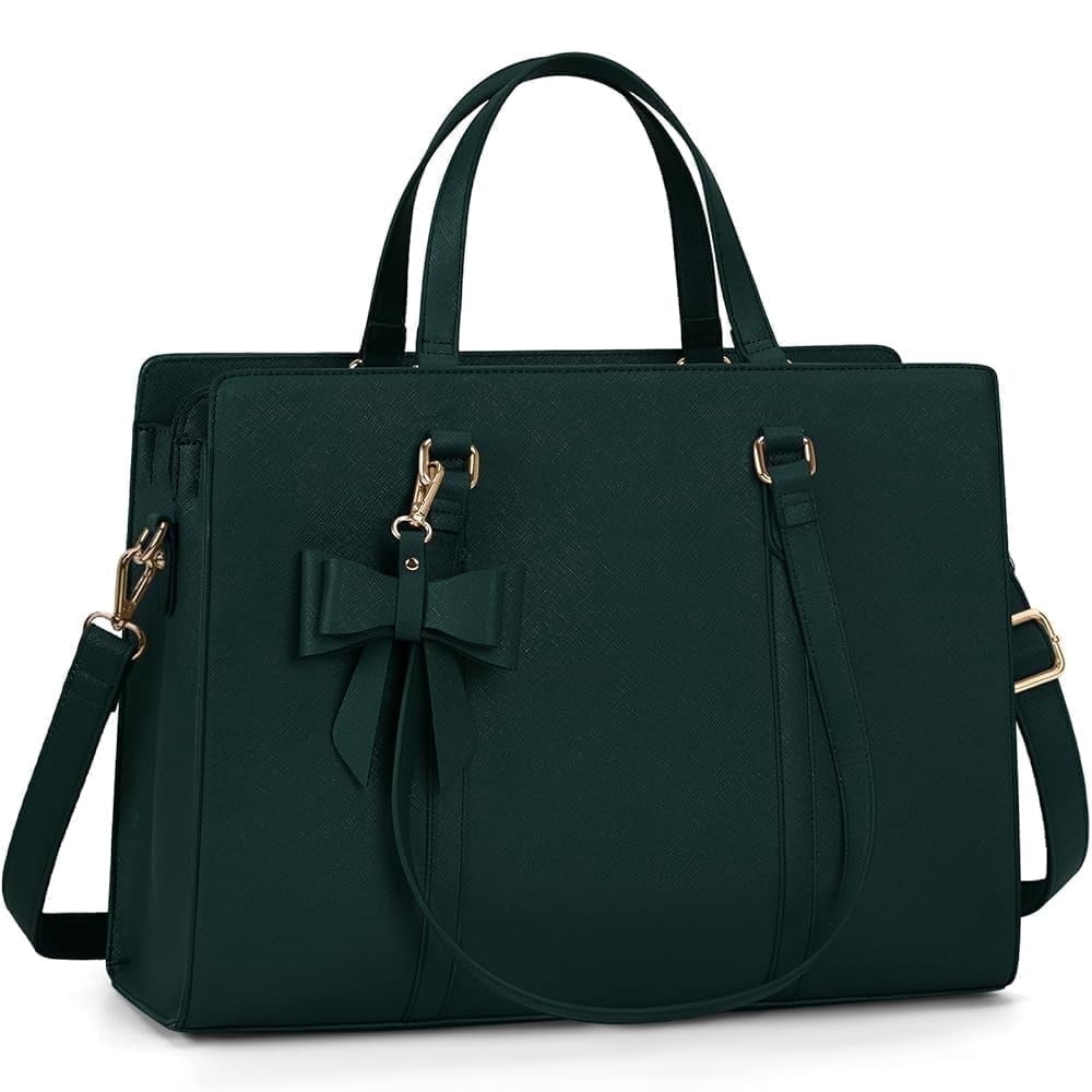 Laptop Bag for Women 15.6 inch Laptop Tote Bag Waterproof Leather Computer Bag Large Briefcase Professional Business Office Work Bag,Dark Green